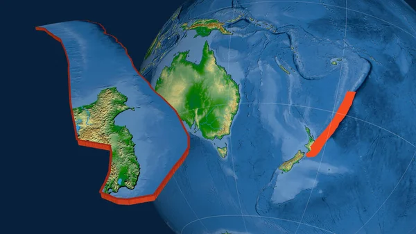 Płyta Tektoniczna Kermadec Wytłaczana Prezentowana Kuli Ziemskiej Mapa Fizyczna Koloru — Zdjęcie stockowe