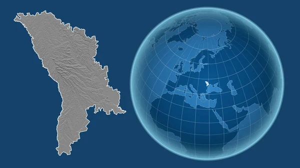 Moldova Globe Shape Country Zoomed Map Its Outline Isolated Blue — Stock Photo, Image