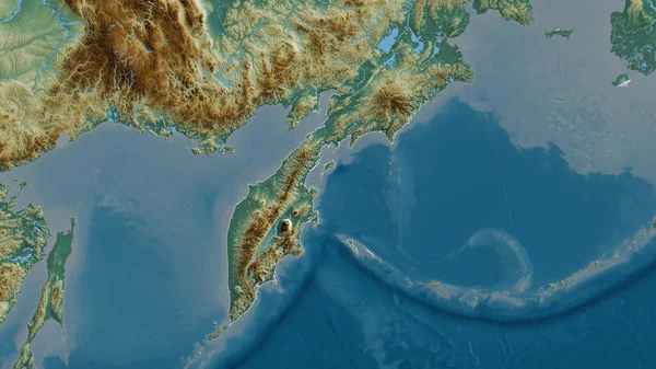 Kamchatka Territory Russia Colored Relief Lakes Rivers Shape Outlined Its — Stock Photo, Image