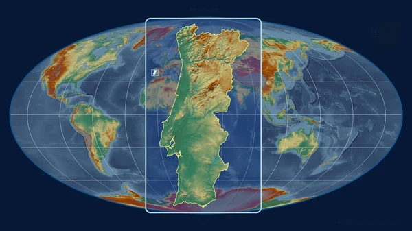 Zoomed View Portugal Outline Perspective Lines Global Map Mollweide Projection — Stock Photo, Image