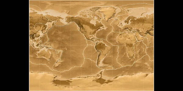 Miller Cylindrical Projection 지도는 웨스트 경도를 중심으로 세피아의 지형도 Sepia — 스톡 사진