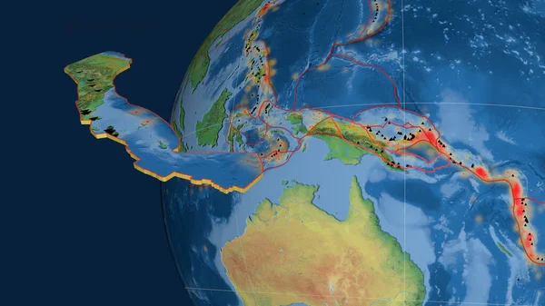 Тектоническая Плита Вудларка Экструдирована Представлена Земном Шаре Природная Топографическая Карта — стоковое фото