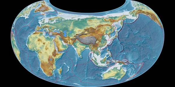 Mapa Świata Projekcji Raisz Armadillo Skupiona Wschodniej Długości Geograficznej Topograficzna — Zdjęcie stockowe