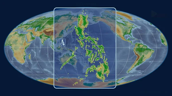 Zoomed Widok Filipin Zarys Linii Perspektywy Wobec Globalnej Mapy Projekcji — Zdjęcie stockowe