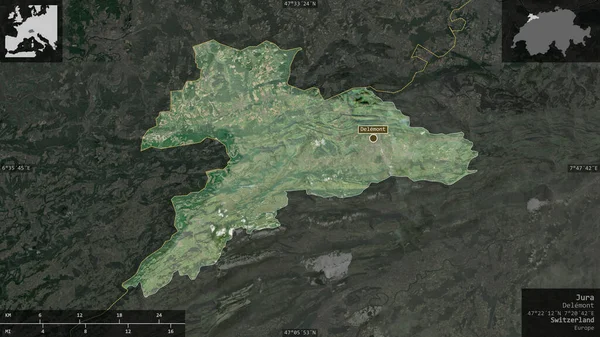 Jura Cantón Suiza Imágenes Satélite Forma Presentada Contra Área País — Foto de Stock