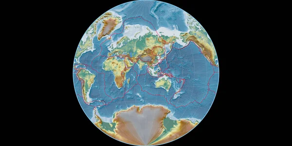Světová Mapa Van Der Grintenově Projekci Soustřeďuje Východní Délky Topografická — Stock fotografie