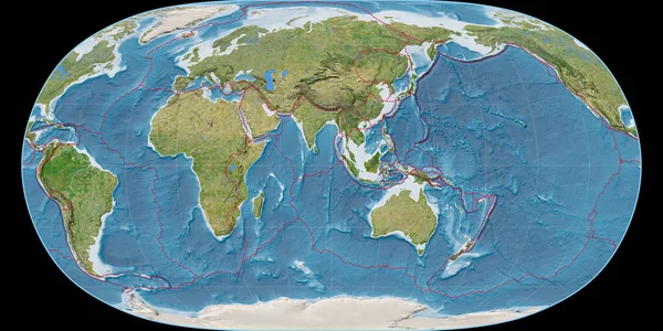 Mapa Del Mundo Proyección Tierra Natural Centrado Longitud Este Imágenes — Foto de Stock