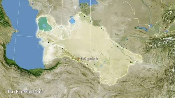Turkmenistan Gebied Satellietkaart Stereografische Projectie Belangrijkste Samenstelling — Stockfoto