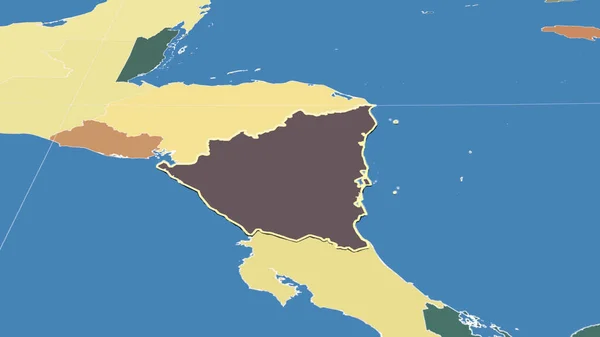 ニカラグアとその周辺 輪郭形状 行政区画のカラーマップ — ストック写真