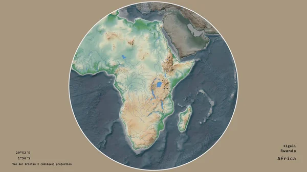 Área Ruanda Centró Círculo Que Rodea Continente Sobre Fondo Desaturado — Foto de Stock