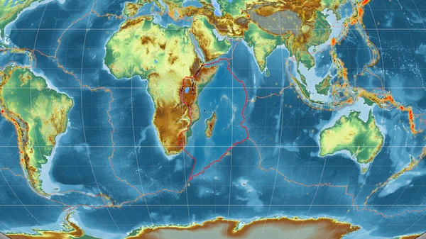 Placa Tectónica Somaliana Delineada Mapa Topográfico Global Relevo Projecção Kavrayskiy — Fotografia de Stock