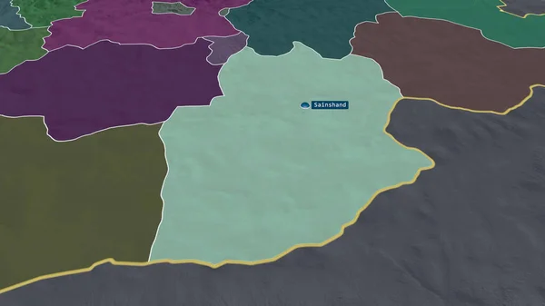 ドルノゴヴィ モンゴルの州が拡大し 首都で強調表示されました 行政区画の色と衝突した地図 3Dレンダリング — ストック写真