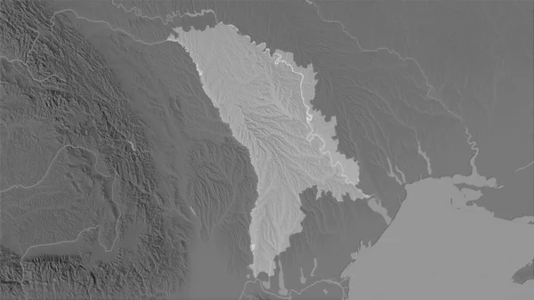 Área Moldavia Mapa Elevación Escala Grises Proyección Estereográfica Composición Cruda — Foto de Stock