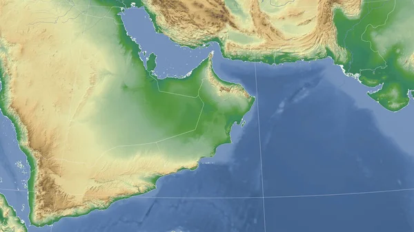 阿曼及其邻国 距离偏斜的视角 没有轮廓 彩色物理图 — 图库照片