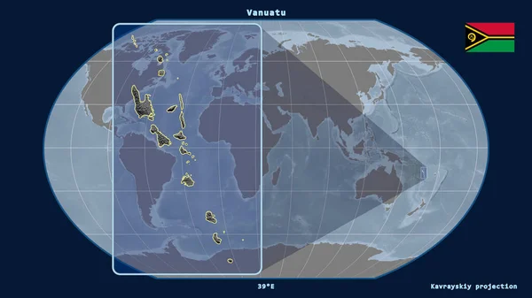 Vanuatu Való Ráközelítés Perspektívákkal Kavrayskiy Kivetítés Globális Térképével Szemben Alakzat — Stock Fotó
