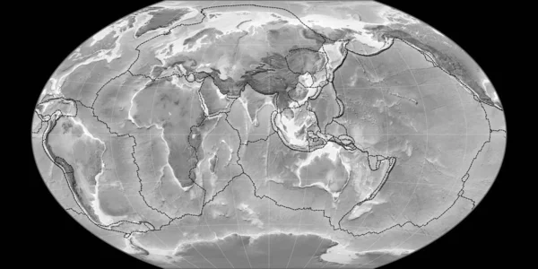 World Map Winkel Tripel Projection Centered East Longitude Grayscale Elevation — Stock Photo, Image