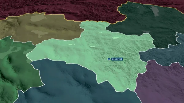 Джавхан Провинция Монголии Увеличенная Выделенная Капиталом Цветная Карта Административного Деления — стоковое фото