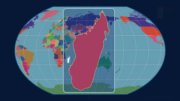 Vista Ampliada Del Contorno Madagascar Con Líneas Perspectiva Contra Mapa —  Fotos de Stock