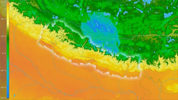 Durchschnittstemperatur Des Wärmsten Viertels Raum Nepal Der Stereographischen Projektion Mit — Stockfoto