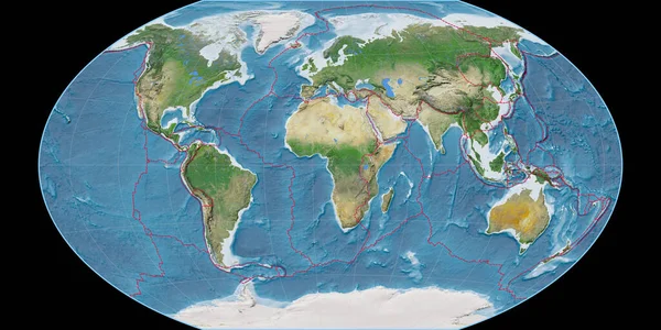 Mapa Świata Projekcji Winkel Tripel Skupiona Wschodniej Długości Geograficznej Obrazy — Zdjęcie stockowe