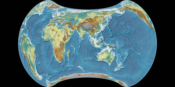 Mapa Świata Projekcji Strebe Equal Area Skupiona Wschodniej Długości Geograficznej — Zdjęcie stockowe