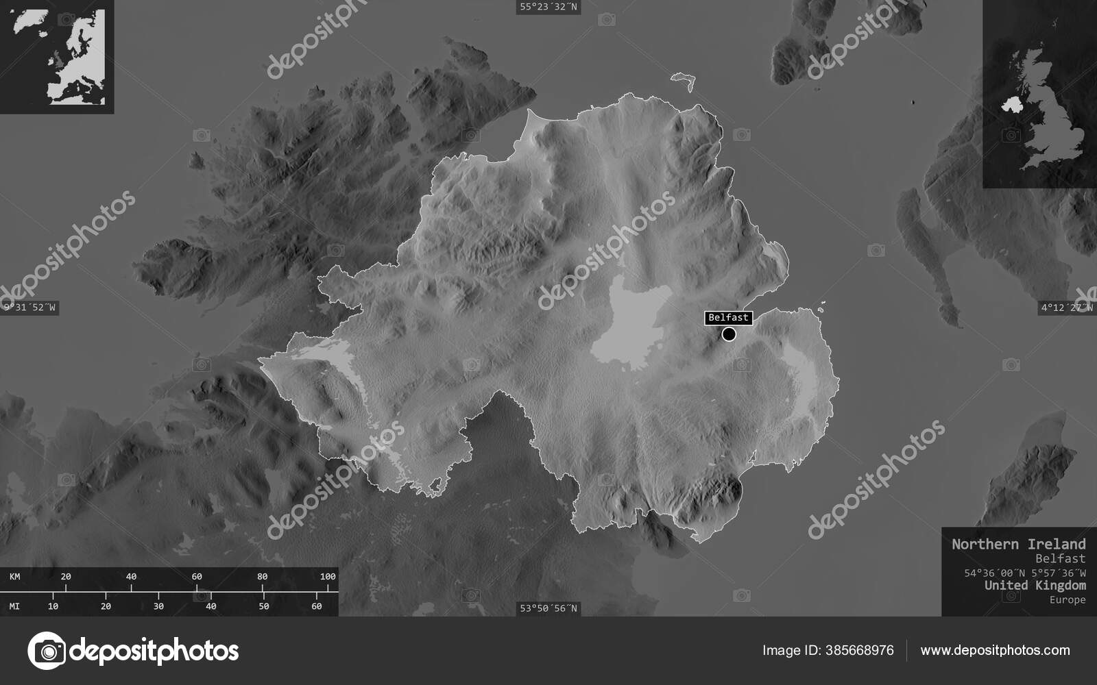 Northern Ireland Region United Kingdom Grayscaled Map Lakes Rivers Shape Stock Photo By C Yarr65 Northern Ireland Region United Kingdom Grayscaled Map Lakes Rivers Shape Stock Photo By C Yarr65
