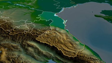 Dağıstan - Rusya Cumhuriyeti yakınlaştırıldı ve ön plana çıkarıldı. Ana fiziksel manzara özellikleri. 3B görüntüleme