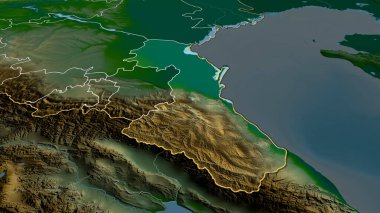 Dagestan - republic of Russia zoomed and highlighted. Main physical landscape features. 3D rendering clipart