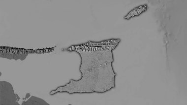 Trinidad ve Tobago bölgesi stereografik projeksiyondaki bilek yükseltme haritasında - koyu parlak çizgili raster tabakalarının ham bileşimi