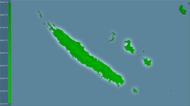 Yeni Kaledonya bölgesinde, efsanevi stereografik projeksiyondaki en soğuk ayın en düşük sıcaklığı - ışık yansıtan dış hatlı raster tabakalarının ham bileşimi