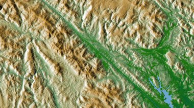 Lao Cai, Vietnam vilayeti. Gölleri ve nehirleri olan renkli gölge verileri. Ülke alanına göre şekillendirilmiş. 3B görüntüleme