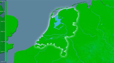 Efsanevi stereografik projeksiyonda Hollanda bölgesinde yıllık ortalama sıcaklık - ışık yansıtan raster tabakalarının ham bileşimi