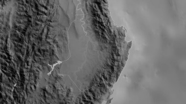Isabela, Filipinler ili. Gölleri ve nehirleri olan gri tonlu bir harita. Ülke alanına göre şekillendirilmiş. 3B görüntüleme