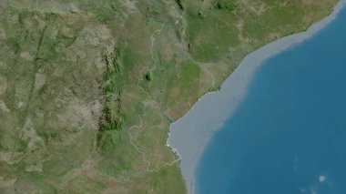Sofala, Mozambik vilayeti. Uydu görüntüleri. Ülke alanına göre şekillendirilmiş. 3B görüntüleme