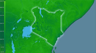 Kenya bölgesinde efsanevi stereografik projeksiyondaki ortalama yıllık sıcaklık değişkeni - ışık parlayan ana hatlı raster tabakalarının ham bileşimi