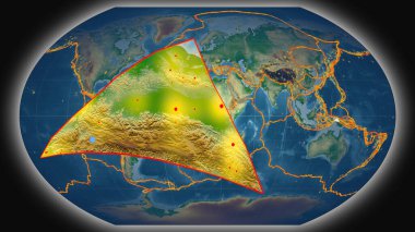 Maoke tektonik plakası çıkarıldı ve Kavrayskiy projeksiyonundaki küresel renk fiziksel haritasına karşı sunuldu. 3B görüntüleme