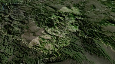 Sırbistan 'ın Raski ilçesi yakınlaştırıldı ve ön plana çıkarıldı. Uydu görüntüleri. 3B görüntüleme