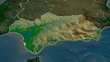 Endülüs - İspanya özerk topluluğu yakınlaştırıldı ve ön plana çıkarıldı. Ana fiziksel manzara özellikleri. 3B görüntüleme