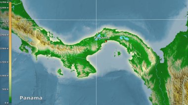 Panama bölgesinde, efsanevi stereografik projeksiyondaki fiziksel harita - ana bileşim