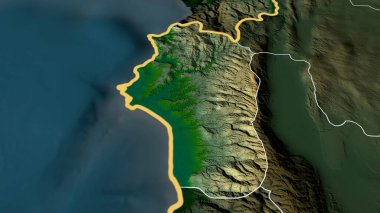 Lattakya - Suriye vilayeti yakınlaştırıldı ve altı çizildi. Ana fiziksel manzara özellikleri. 3B görüntüleme