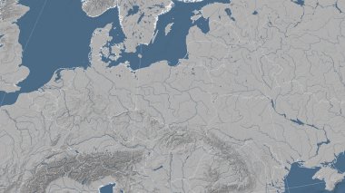 Polonya ve komşuları. Uzak eğimli perspektif - özet yok. Gri tonlama yükseklik haritası