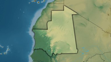 Stereografik projeksiyonda Moritanya bölgesi üzerinde - koyu parlak dış hatları olan raster tabakalarının ham bileşimi