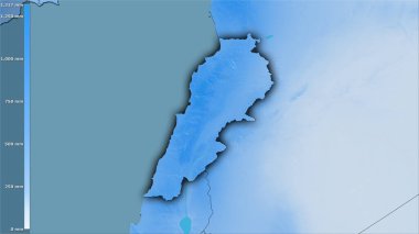 Lübnan bölgesinde efsanevi stereografik projeksiyonla yıllık yağış - koyu parlak dış hatlı raster tabakalarının ham bileşimi