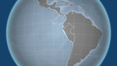 Peru. Mahalle - ülkenin dış hatlarıyla uzak perspektif. Gri tonlama yükseklik haritası