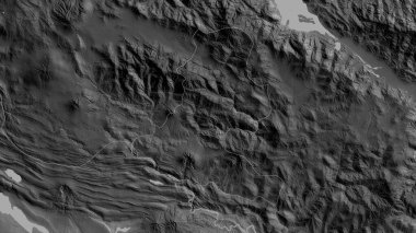 Chimbu, Papua Yeni Gine ili. Gölleri ve nehirleri olan gri tonlu bir harita. Ülke alanına göre şekillendirilmiş. 3B görüntüleme