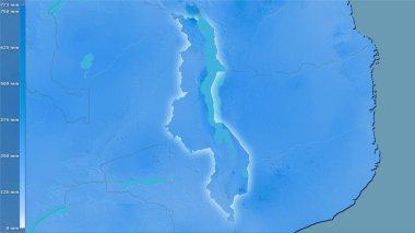 Efsanevi stereografik projeksiyondaki Malawi bölgesindeki en nemli ayın yağışı - ışık saçan ana hatlı raster tabakalarının ham bileşimi