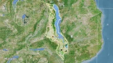 Malawi area on the satellite D map in the stereographic projection - main composition clipart