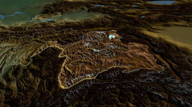 Gorno-Badakhshan - Tacikistan bölgesi yakınlaştırıldı ve altı çizildi. Ana fiziksel manzara özellikleri. 3B görüntüleme