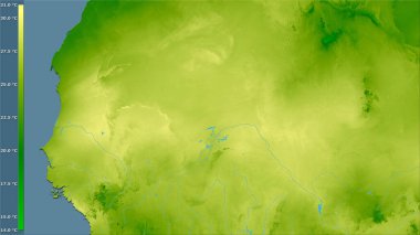 Efsanevi stereografik projeksiyonda Mali bölgesinde yıllık ortalama sıcaklık - raster katmanlarının ham bileşimi