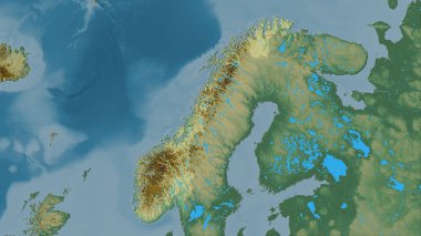 Stereografik projeksiyondaki topografik yardım haritasında Norveç alanı - raster katmanlarının ham bileşimi